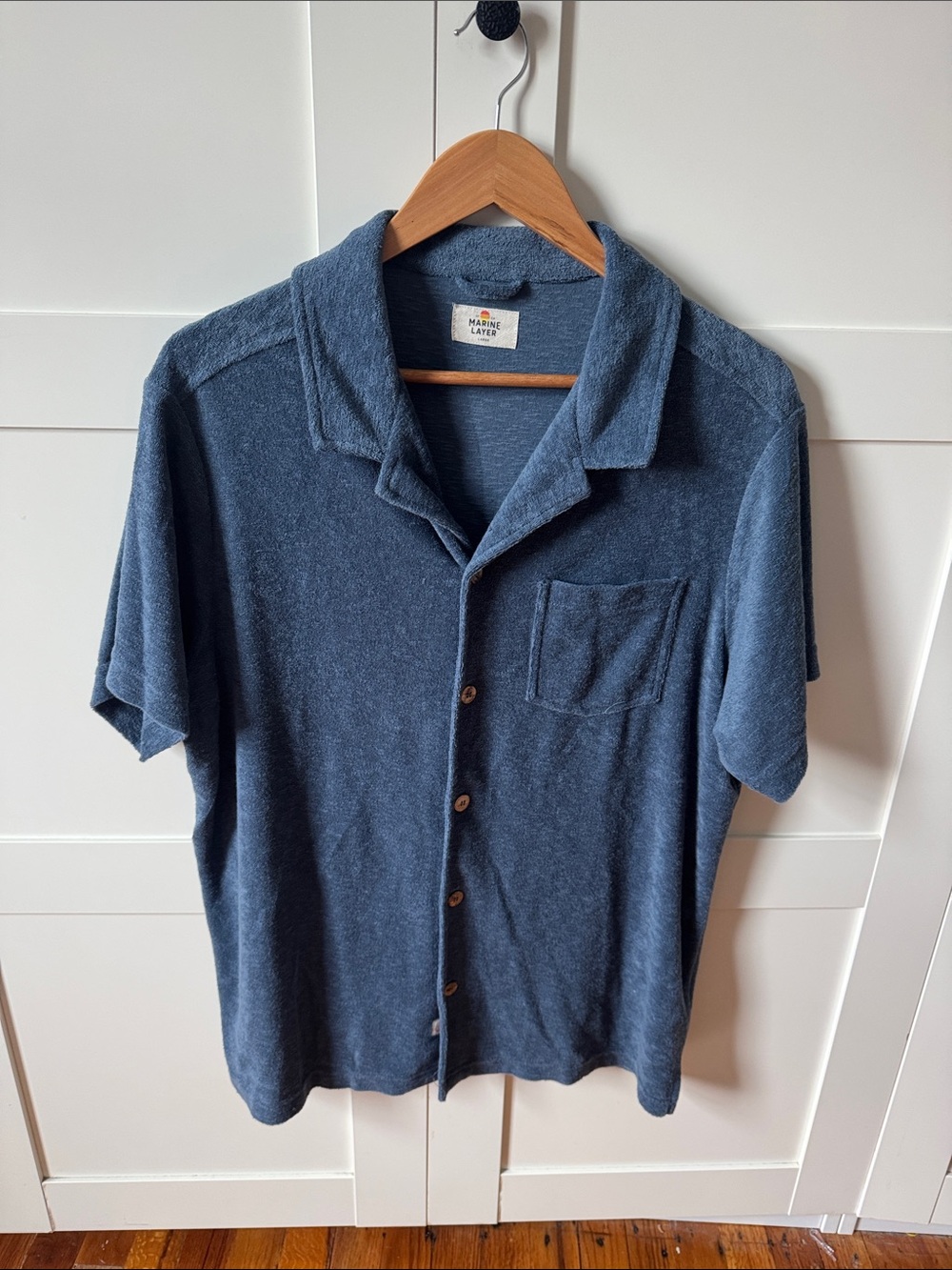 Marine Layer Men's Terry Short Sleeve Button-Down Shirt - Relaxed Camp Collar